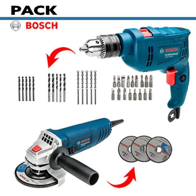 BOSCH - EsmeAng 41/2 GWS850+3Discos+Tal Percu13MmGsb550Re+34Acces