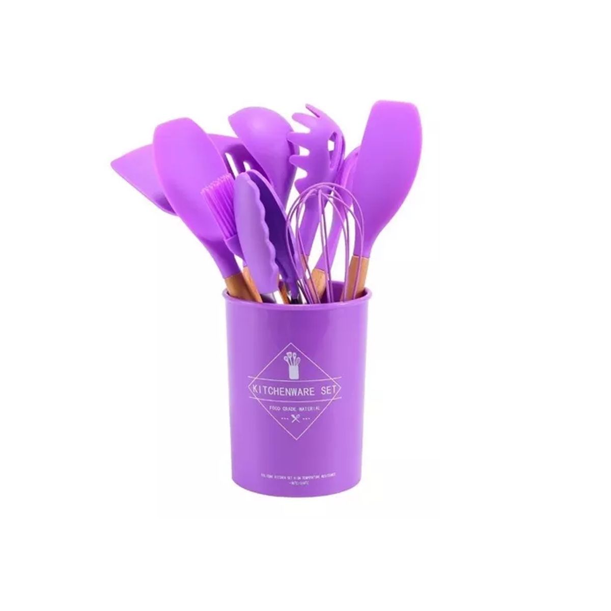 GENERICO - Utensilios Set De Cocina 12 Piezas Silicona Mango De Madera Lila