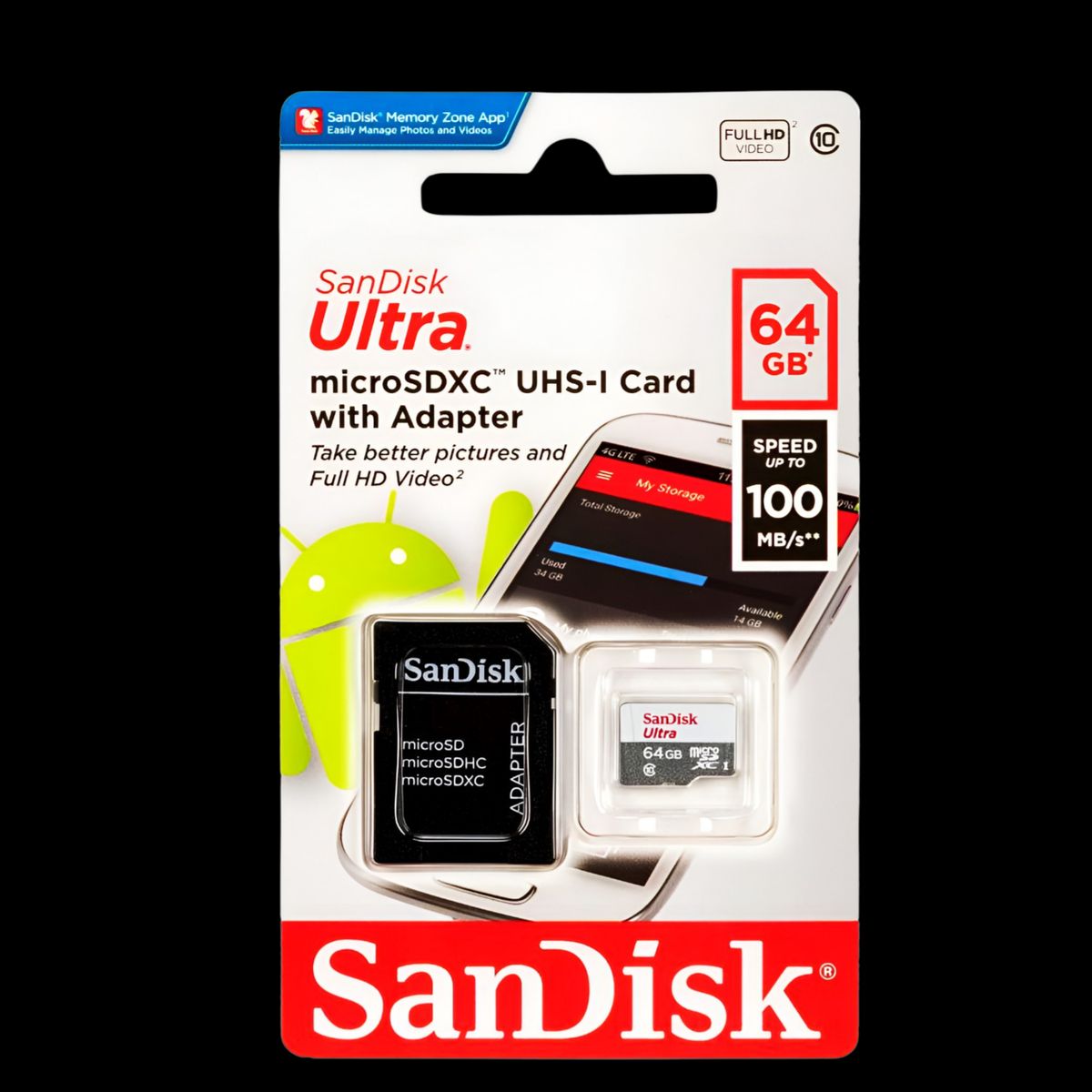 SANDISK - Memoria Micro SD SanDisk 64 GB Clase 10 High Speed 100 Mbps