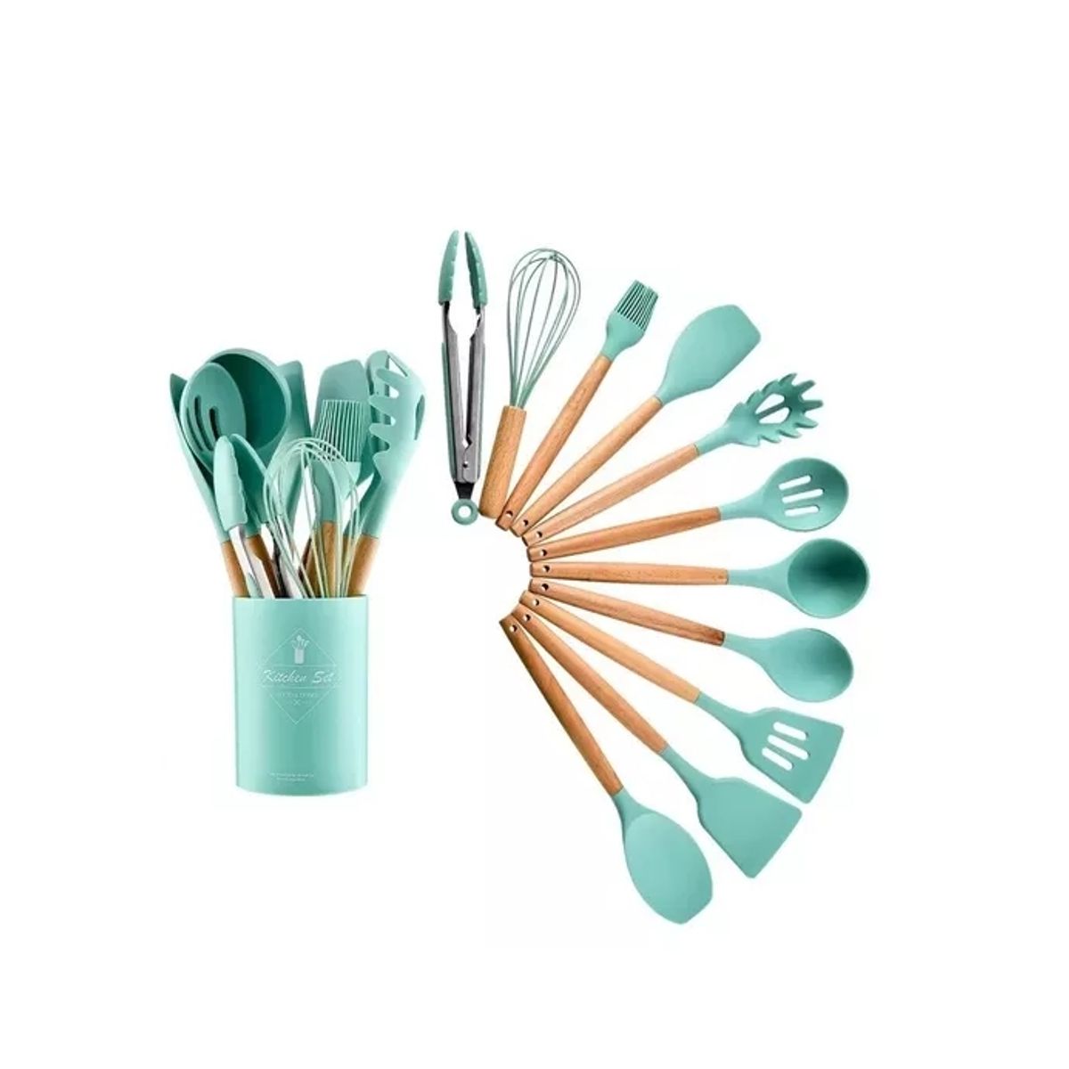 GENERICO - Utensilios Set De Cocina 12 Piezas Silicona Mango De Madera Calipso