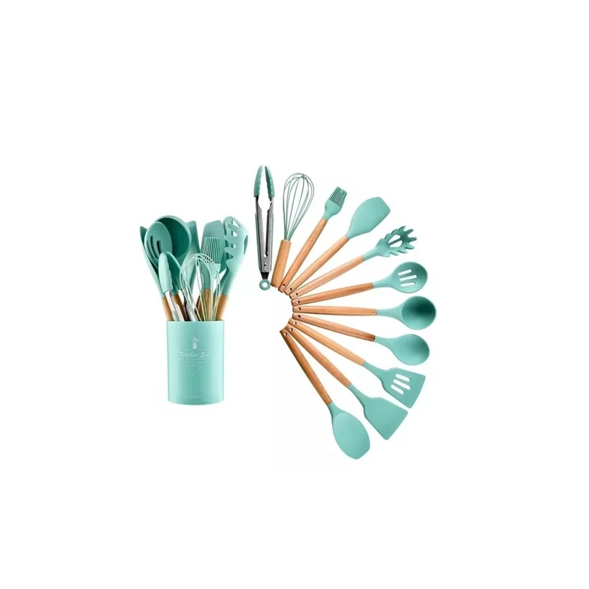 GENERICO - Utensilios Set De Cocina 12 Piezas Silicona Mango De Madera Calipso