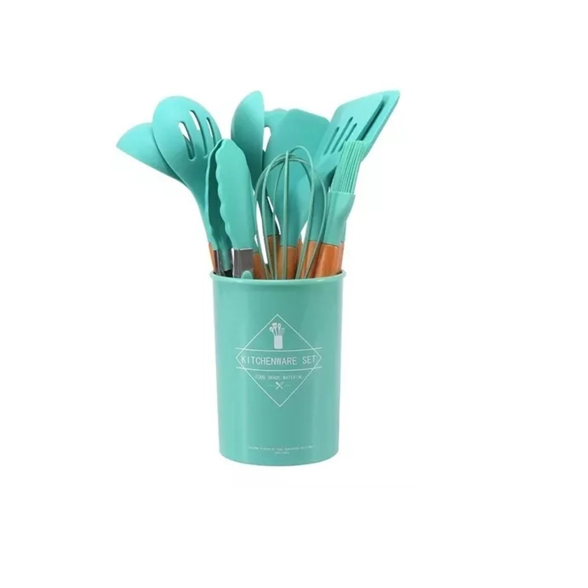 GENERICO - Utensilios Set De Cocina 12 Piezas Silicona Mango De Madera Calipso