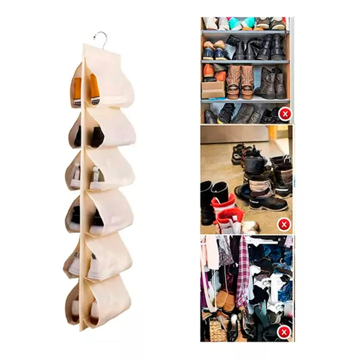OFERTABKN - Organizador De Zapatos Zapatillas 6 Compartimentos Tela Beige