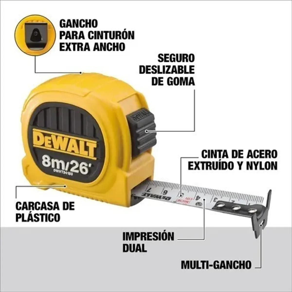DEWALT - Huincha De Medir 8m/26' Diseño Compacto Dewalt Dwht34193l