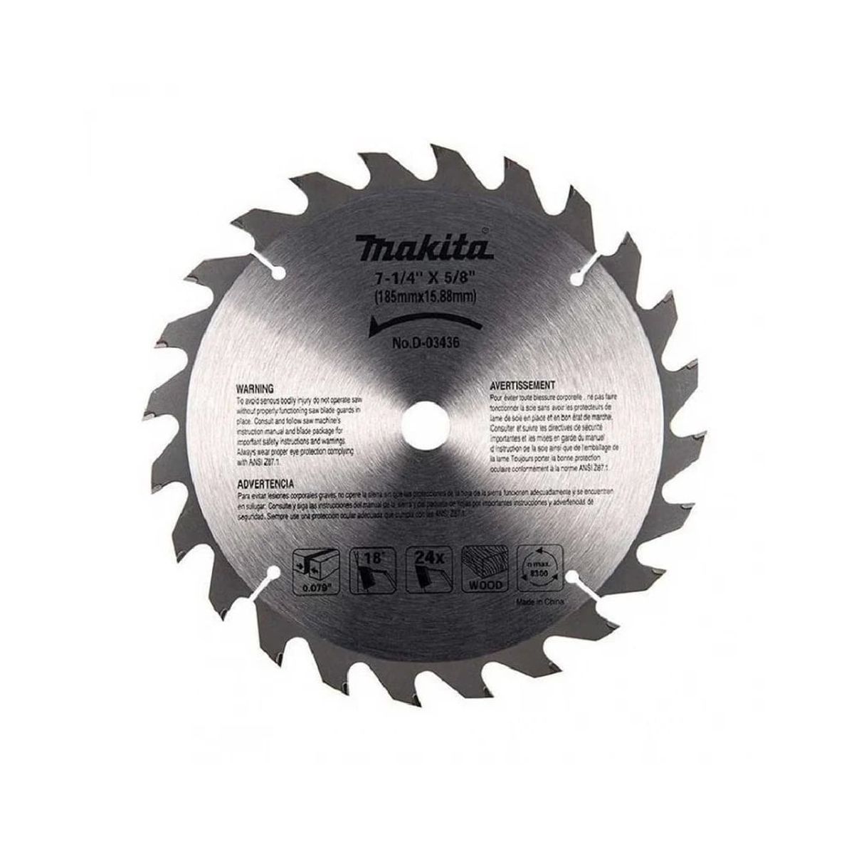 MAKITA - Disco Sierra Circular 7-1/4'' 24 Dientes Makita D-03436