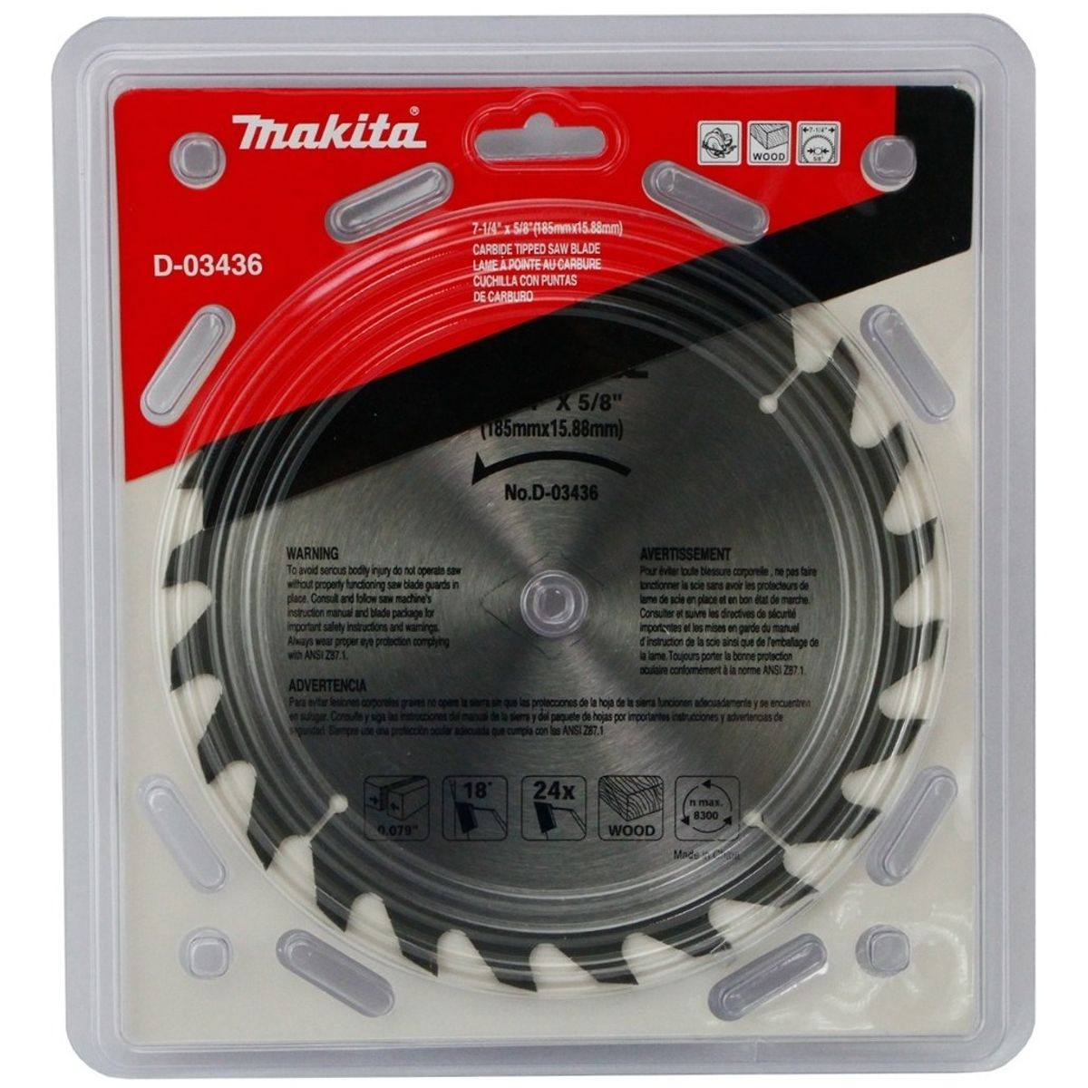 MAKITA - Disco Sierra Circular 7-1/4'' 24 Dientes Makita D-03436