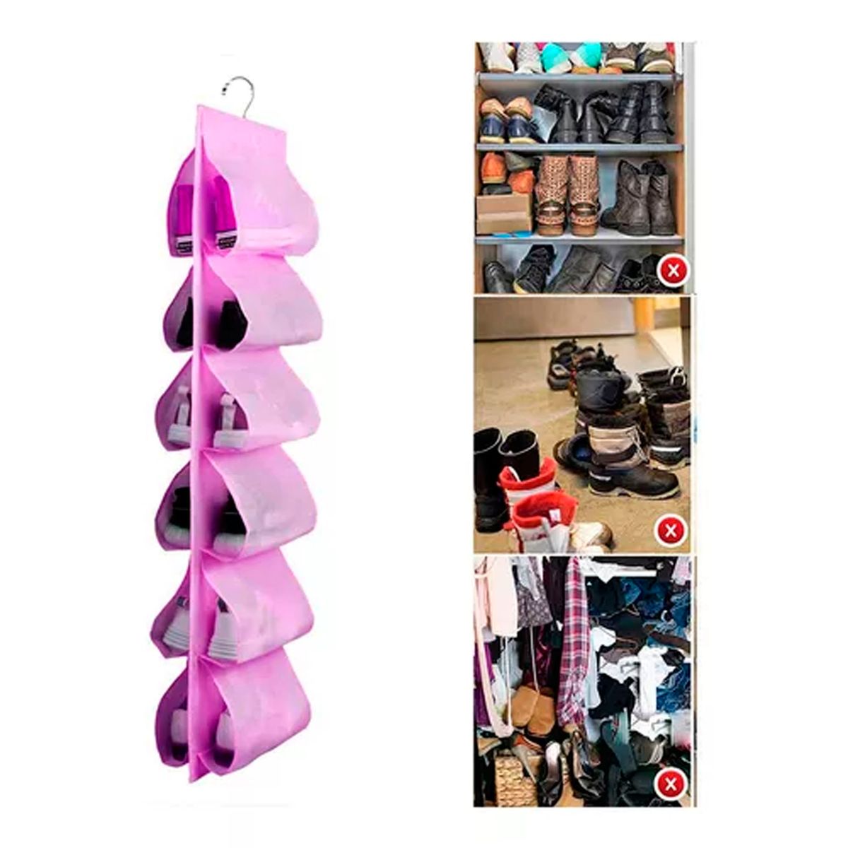 OFERTABKN - Organizador De Zapatos Zapatillas 6 Compartimentos Tela Rosado