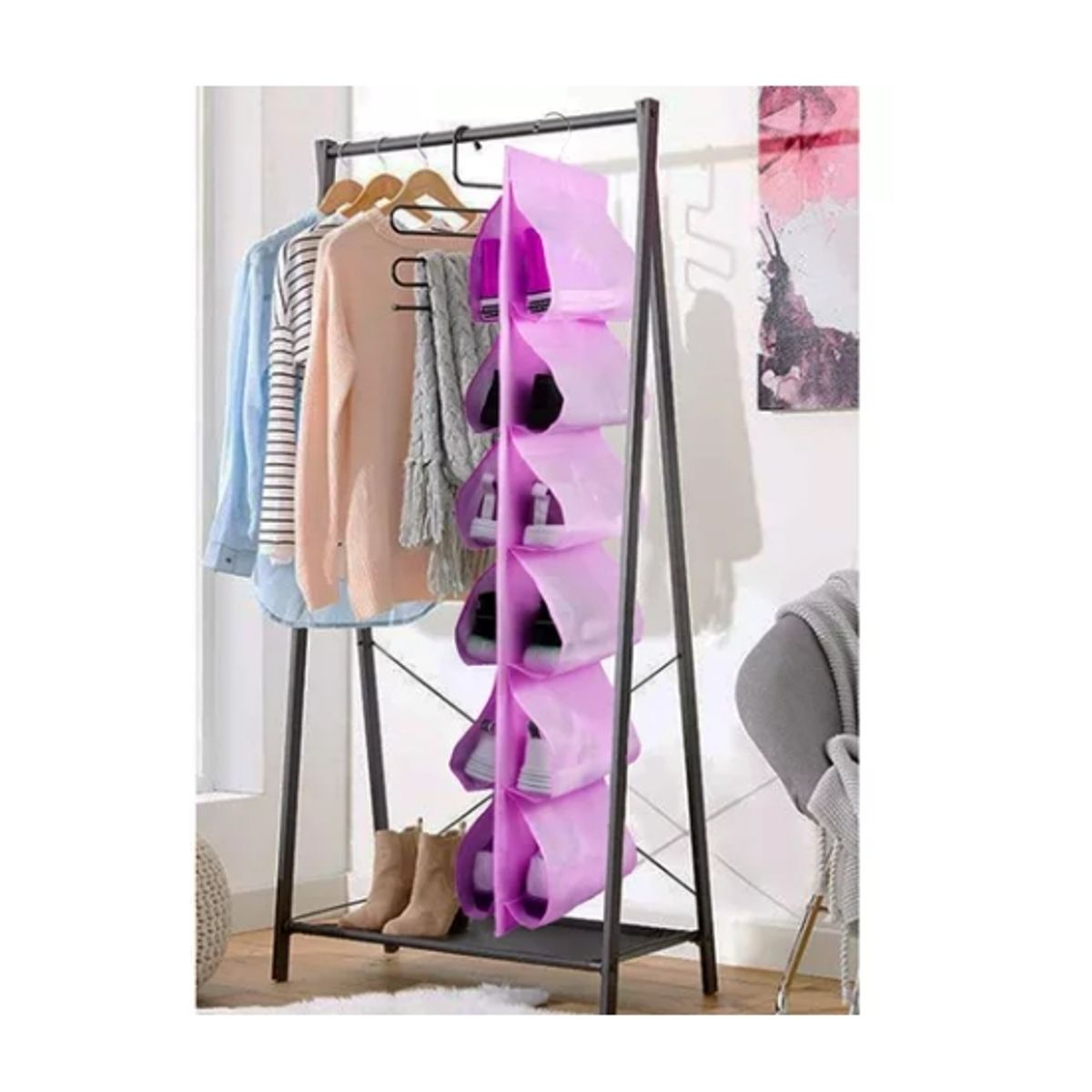 OFERTABKN - Organizador De Zapatos Zapatillas 6 Compartimentos Tela Rosado