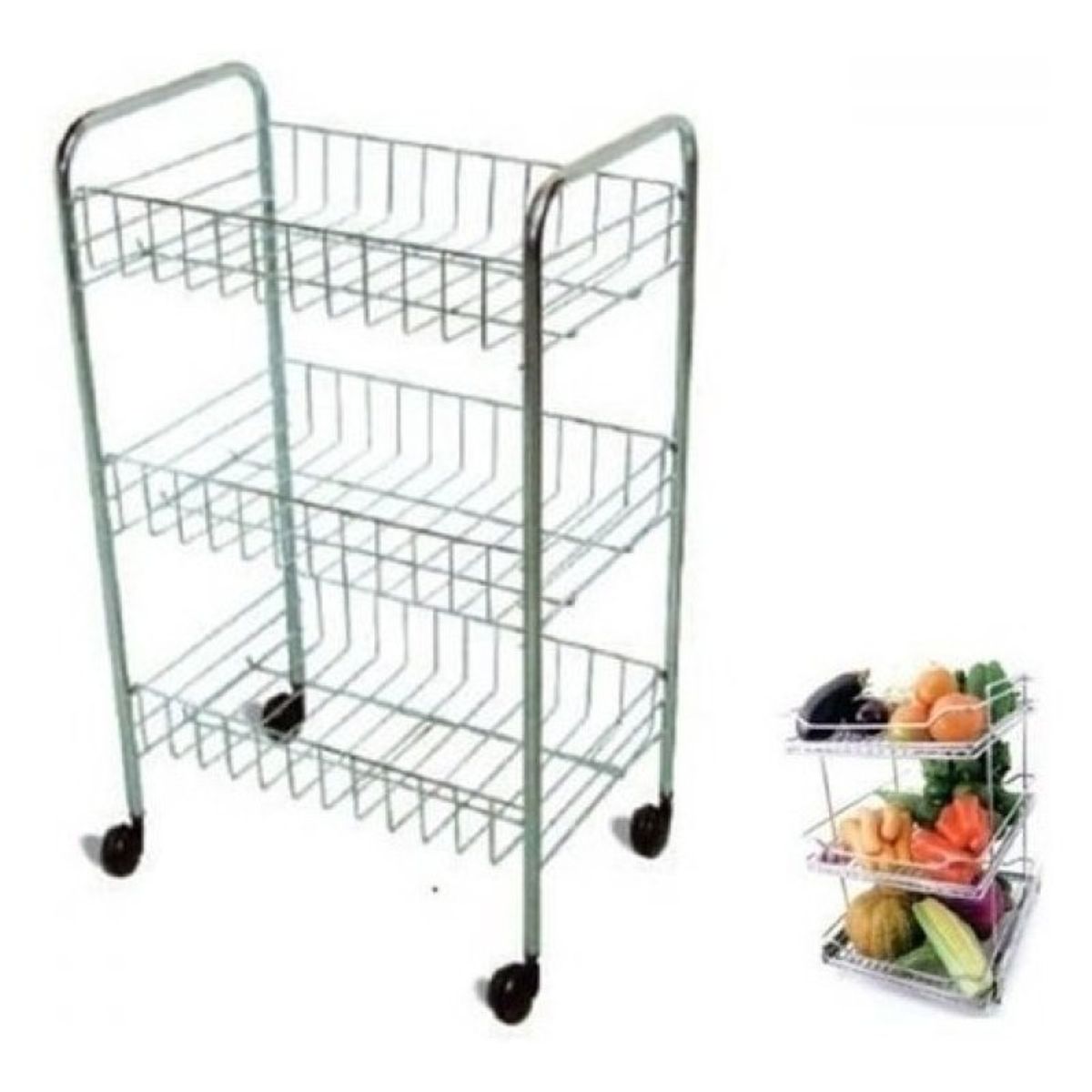 U BUY - Canasto Estante De Frutas Y Verduras 3 Niveles  Con Ruedas