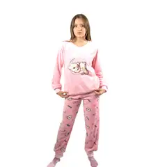 MEDIA LUNA - Pijama Mujer Polar de Invierno Diseño Oso