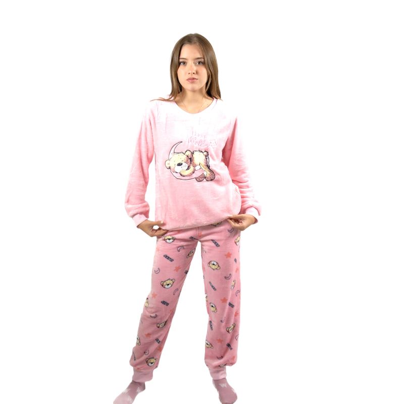 MEDIA LUNA - Pijama Mujer Polar de Invierno Diseño Oso