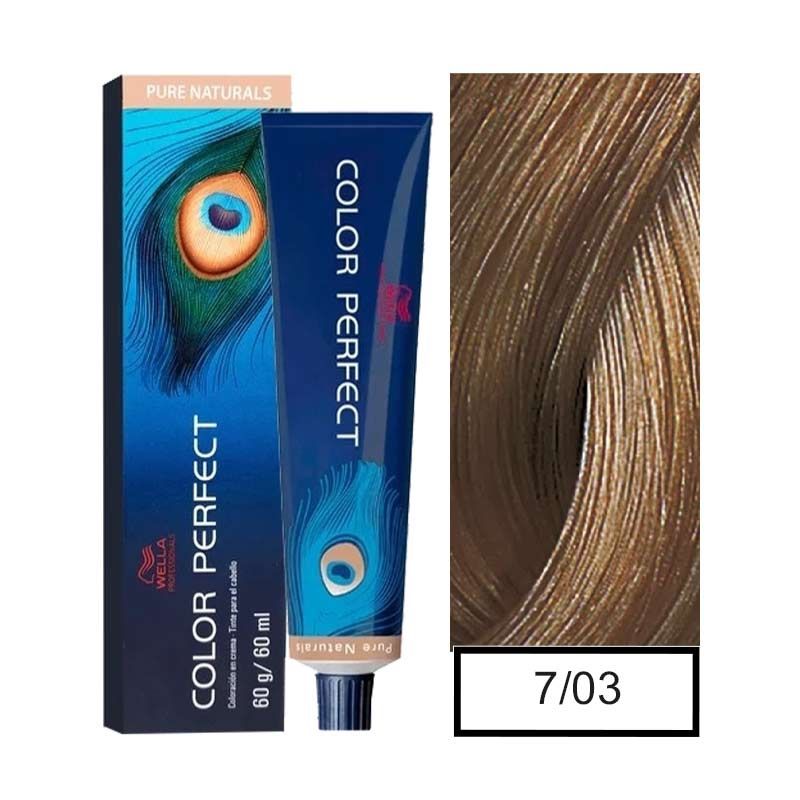 WELLA - Tintura Permanente Wella 7/03 Color Perfect 60Gr  Mas oxidante.-