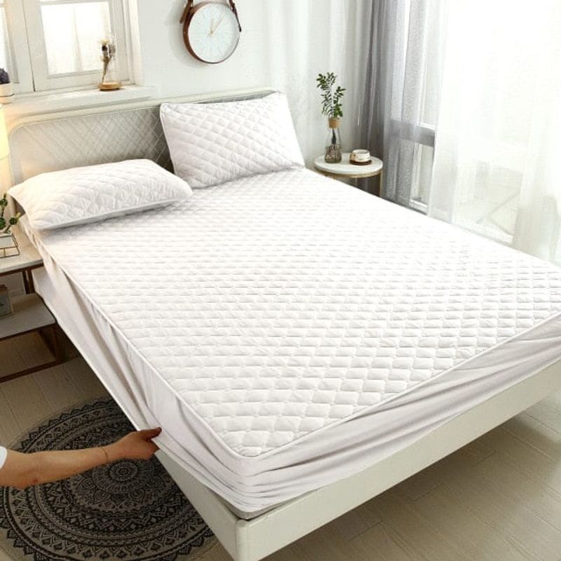 GENERICO - Cubrecolchon Impermeable Blanco 1.5 Plaza + Funda Para Almohada