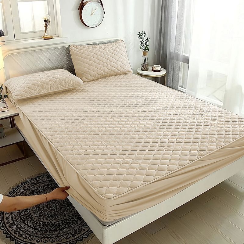GENERICO - Cubrecolchon Impermeable Beige 1.5 Plaza + Funda Para Almohada