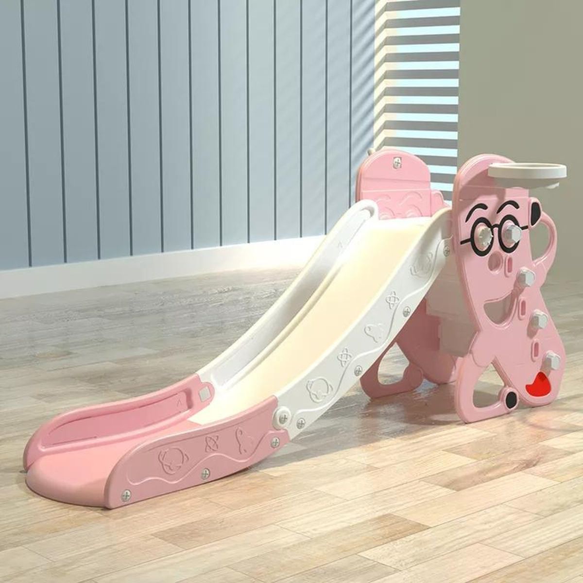 MUNDINFANS - Resbalin Tobogán Con Aro Basket Y Pelota Rosado 175cm x 80cm