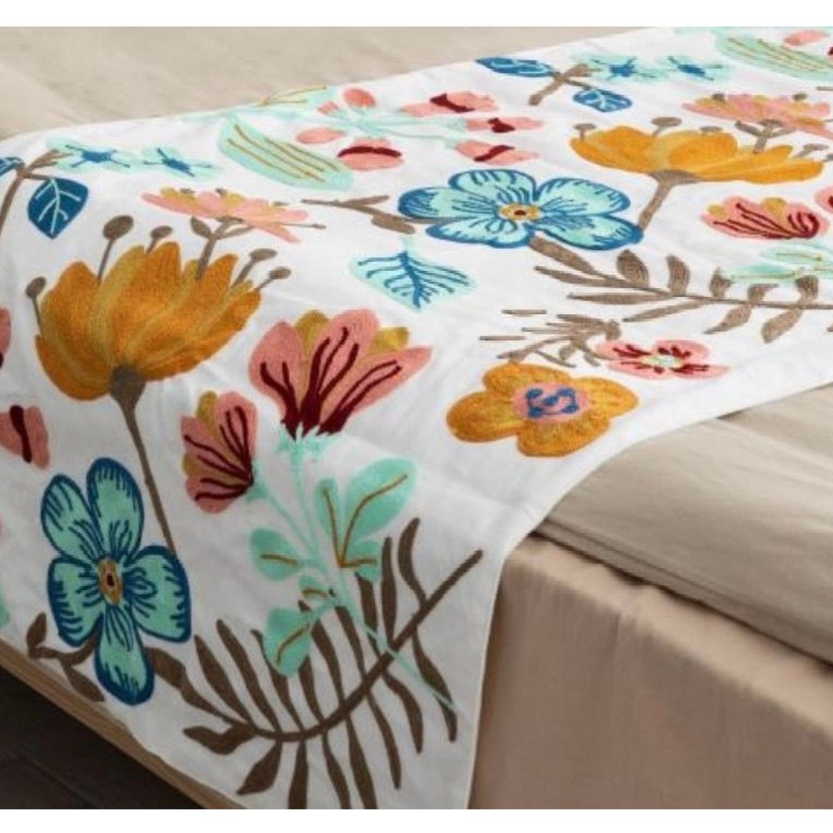 COMPRAPO - Set Piecera 210X70 + 2 Fundas Bordadas Turquesa Mostaza King 2 Pzas.