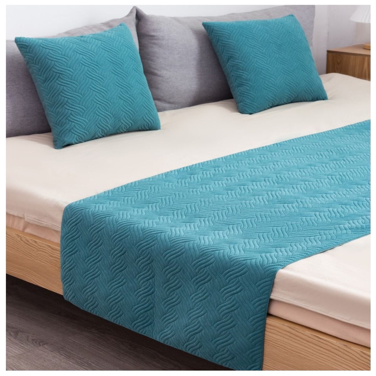 COMPRAPO - Set Piecera Plush 210x70 y 2 Fundas Turquesa 45x45 King o 2Pzas.