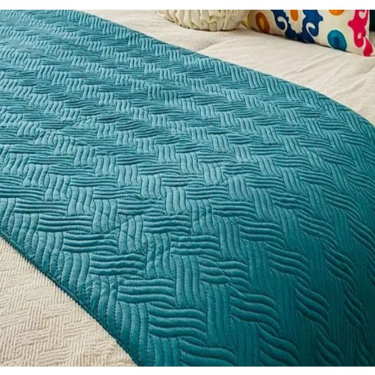 COMPRAPO - Set Piecera Plush 210x70 y 2 Fundas Turquesa 45x45 King o 2Pzas.