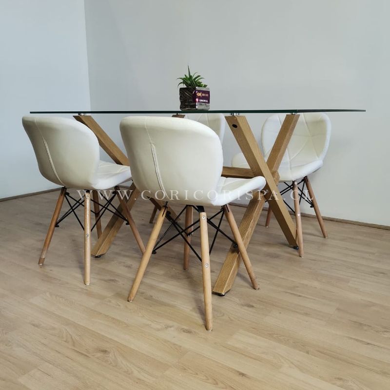 CORI CORI - Juego de Comedor Medlock 140x90 + 4 Sillas Mariposa Eames Blancas