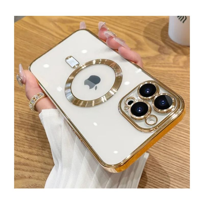 GENERICO - Funda Transparente de lujo con magfase  Para Iphone 14 Pro Max Dorado
