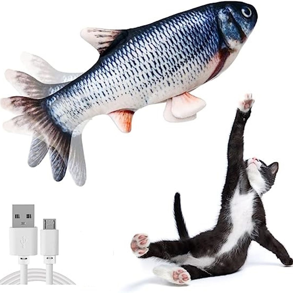 GENERICO - Pez De Peluche Con Movimiento Para Gatos pez plateado