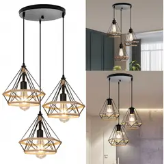 GENERICO - 3 Lamparas Colgante Rustica Vintage Diamante Base Redonda