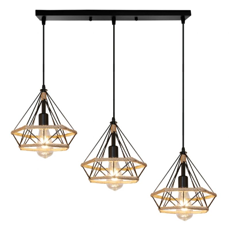 GENERICO - 3 Lamparas Colgante Rustica Vintage Diamante Base Lineal