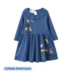 JUMP KIDS - Vestido Manga Larga Niña Azul Flores