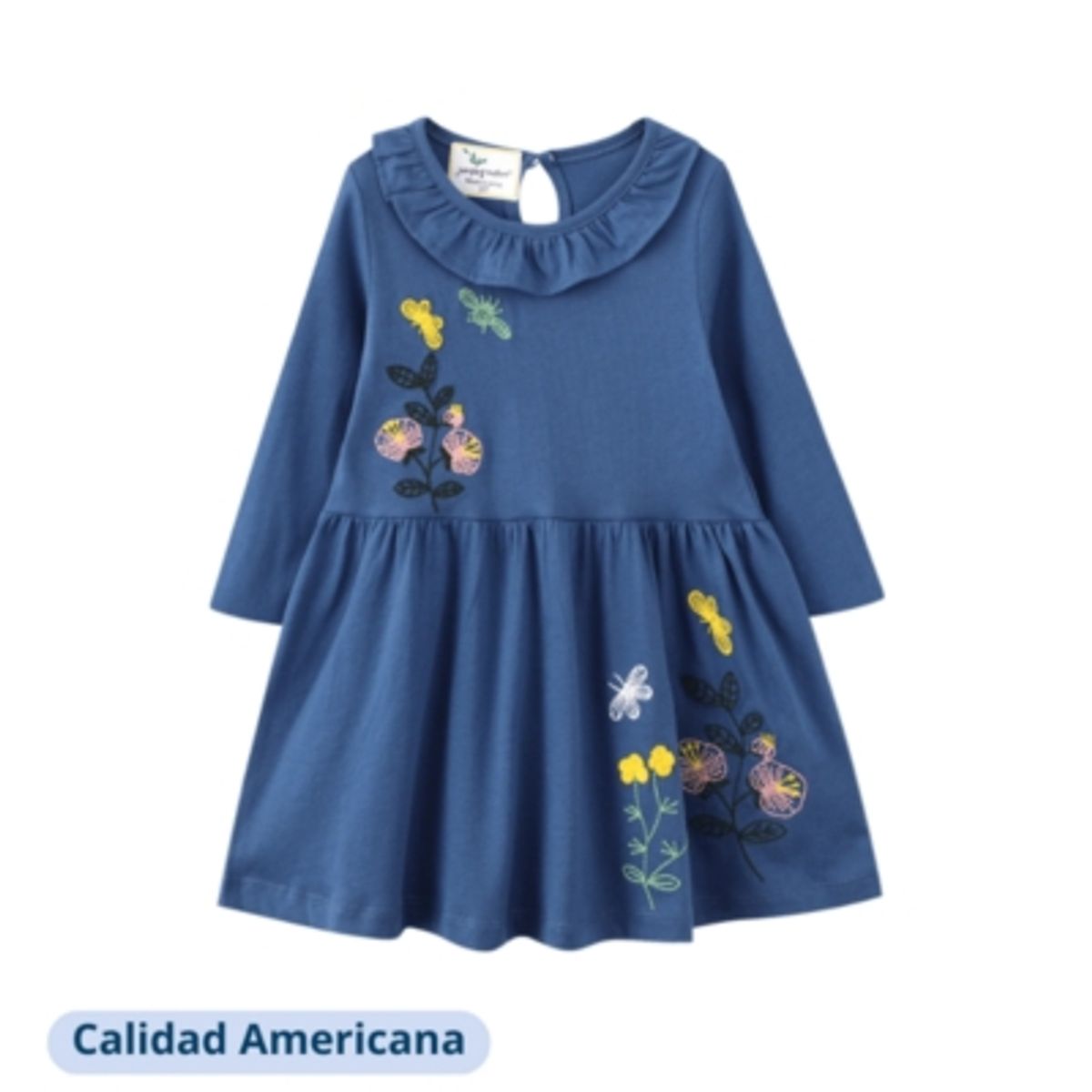 JUMP KIDS - Vestido Manga Larga Niña Azul Flores