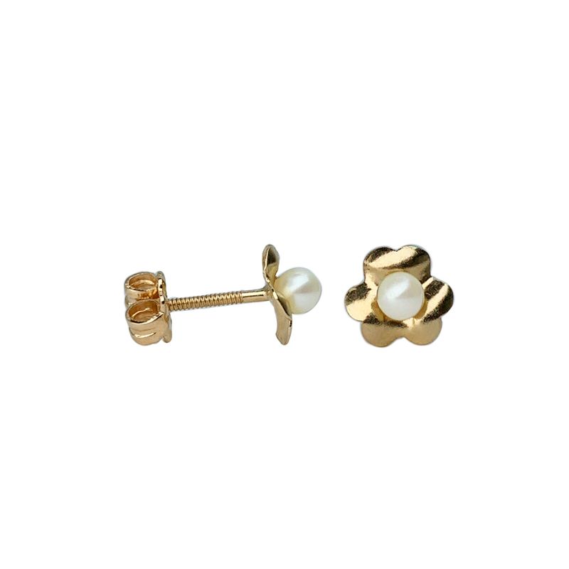 MODAS LILLO - Aro Niña Flor Perla Oro 18k Joyas Modas Lillo
