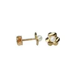 MODAS LILLO - Aro Niña Flor Perla Oro 18k Joyas