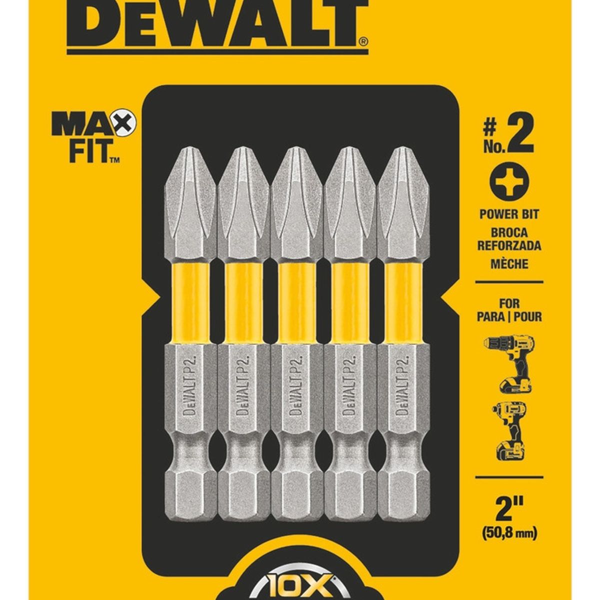 DEWALT - Set 5 Puntas Phillips 2 Ph2 Ir Maxfit Dewalt Dwa2ph2-5