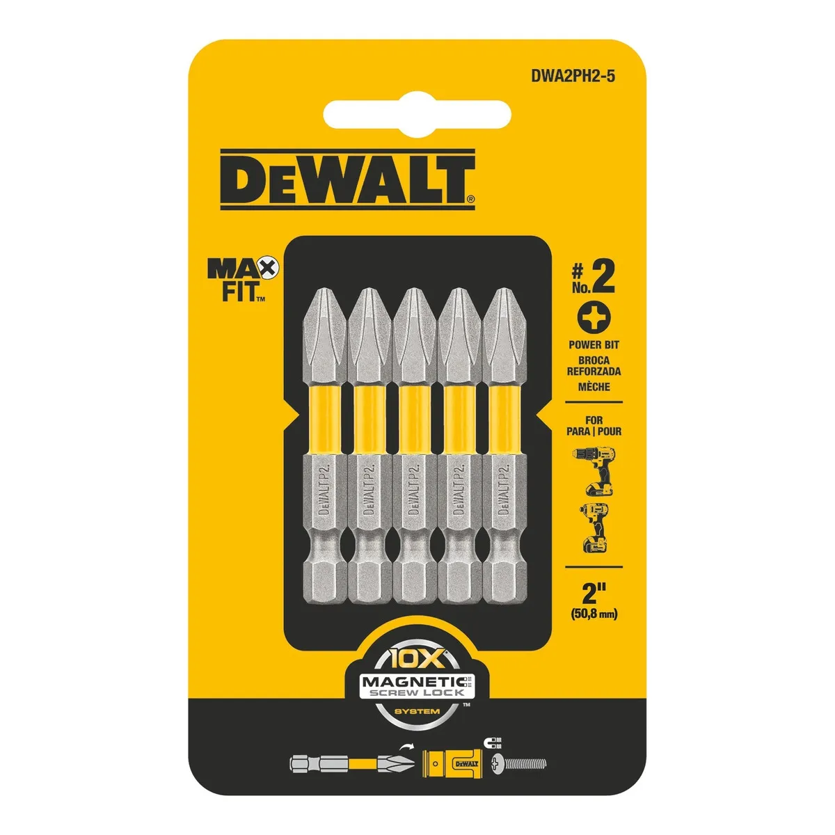 DEWALT - Set 5 Puntas Phillips 2 Ph2 Ir Maxfit Dewalt Dwa2ph2-5