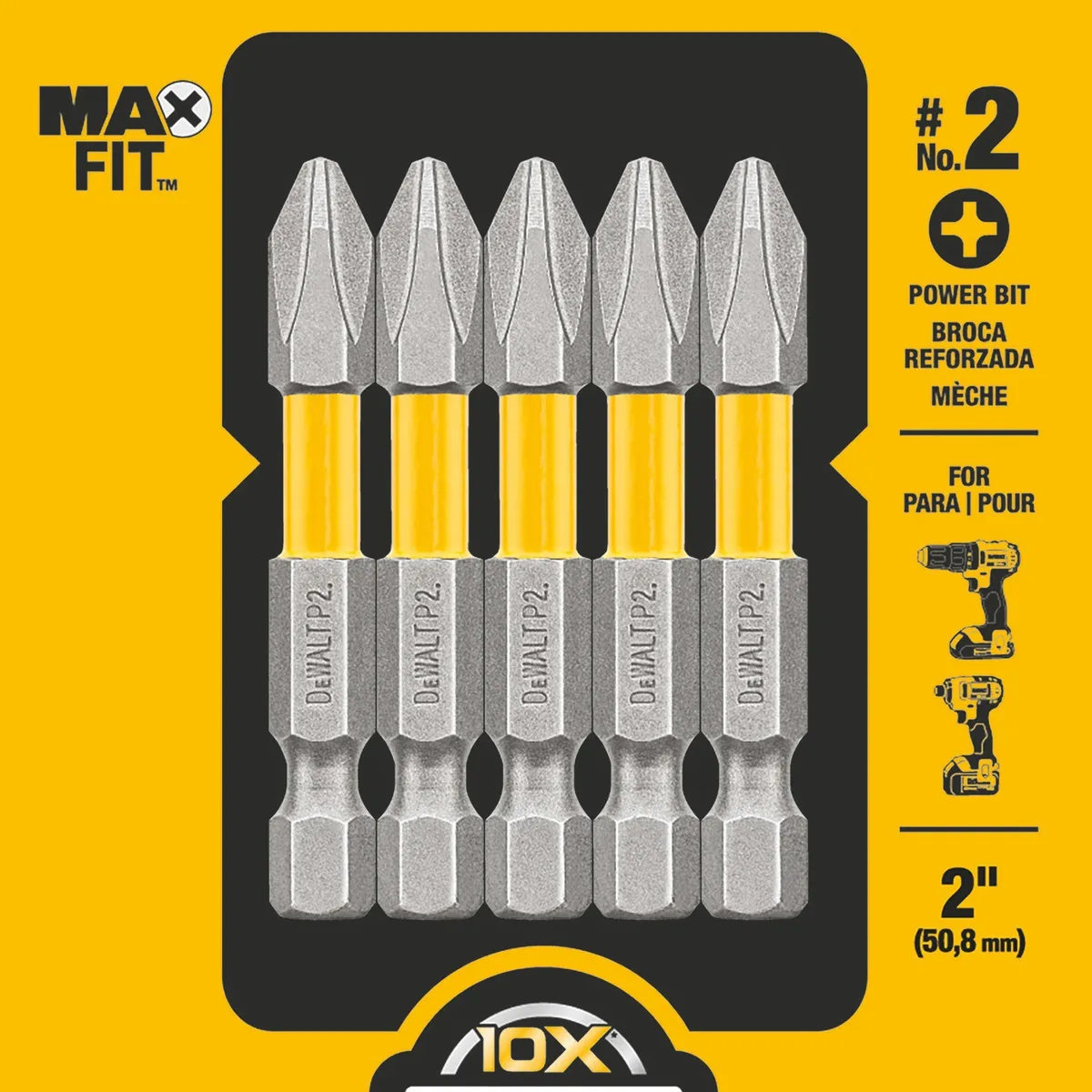 DEWALT - Set 5 Puntas Phillips 2 Ph2 Ir Maxfit Dewalt Dwa2ph2-5