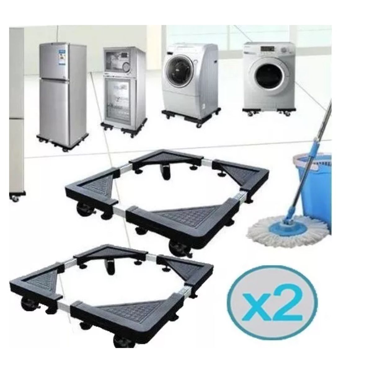 GENERICO - 2 Base Multiuso Rueda Cocina Lavadoras Refrigerador Grande