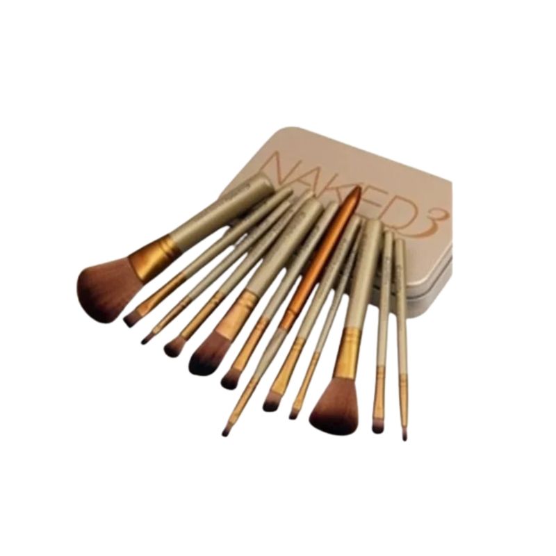GENERICO - Set Brochas Pinceles 12 Piezas Naked 3 Maquillaje Dorada Gm