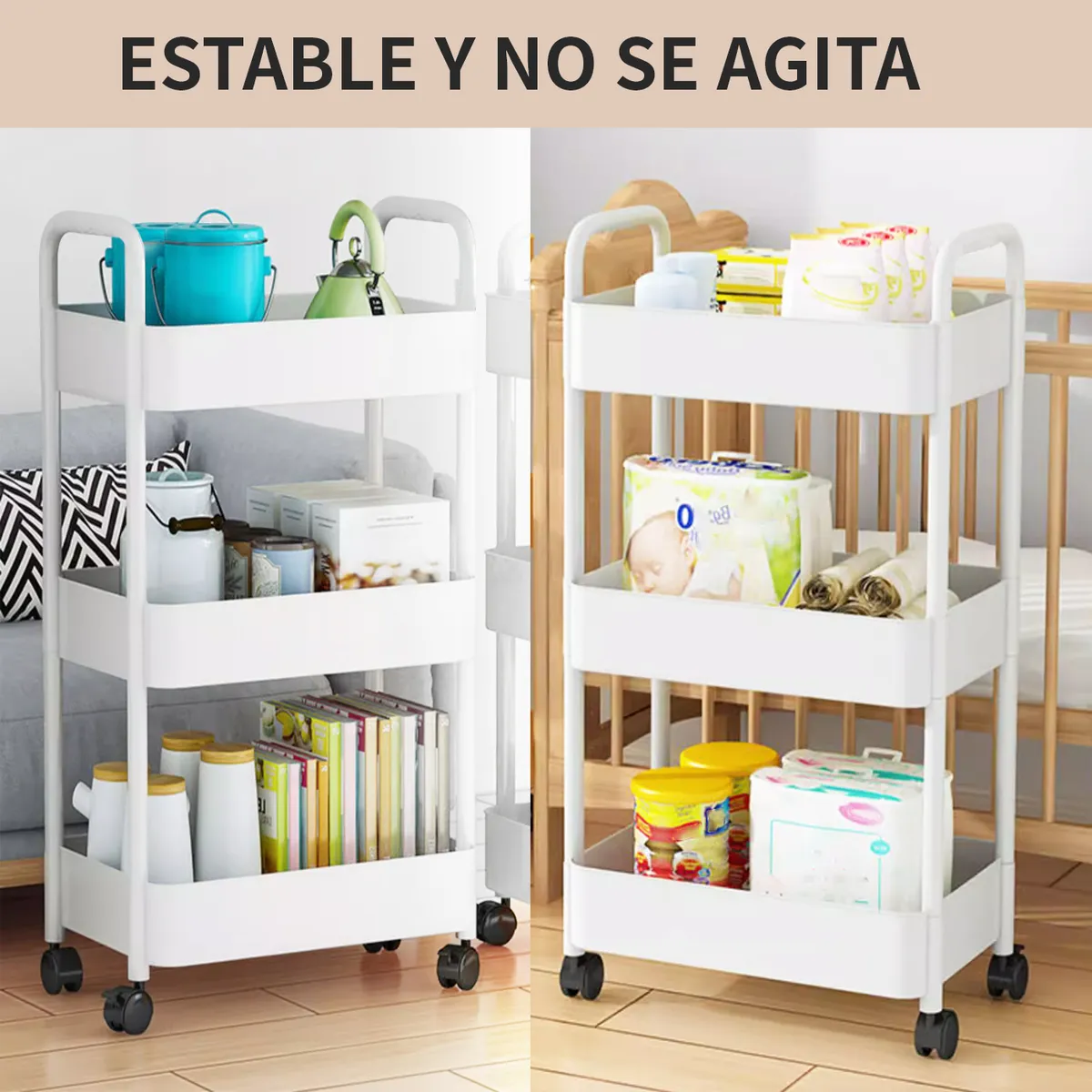 VIDITA - Carrito Carro Organizador Con Ruedas Multiuso 3 Niveles-Blanco