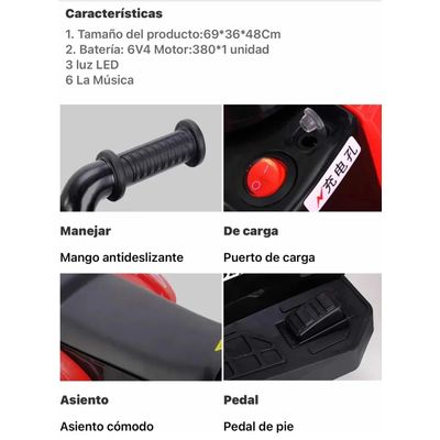 Imagen 2 del producto Moto eléctrica a bateria cuatro ruedas para niños Rojo