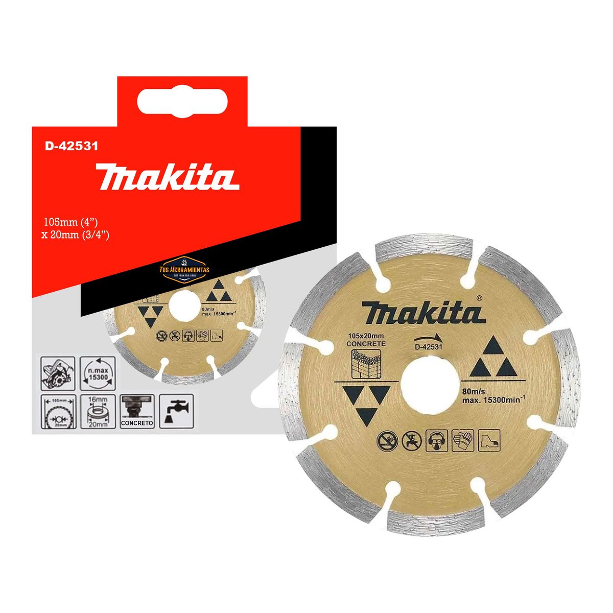 MAKITA - Disco Diamantado Segmentado 105x20mm + Anillo Makita D-42531