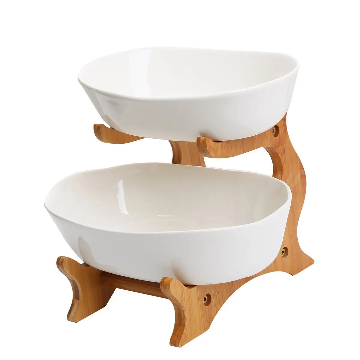 SOHOGAR - Frutera cerámica / madera 2 niveles 22cm