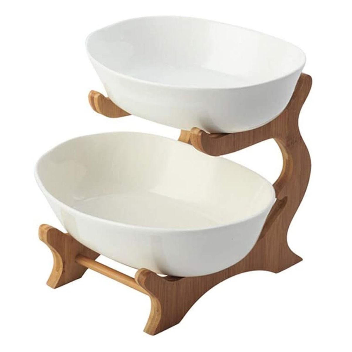 SOHOGAR - Frutera cerámica / madera 2 niveles 22cm