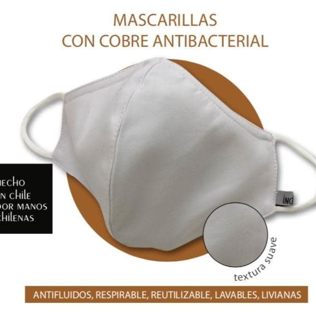 OEM - Mascarilla Facial Reutilizable De Cobre  Blanco Talla S