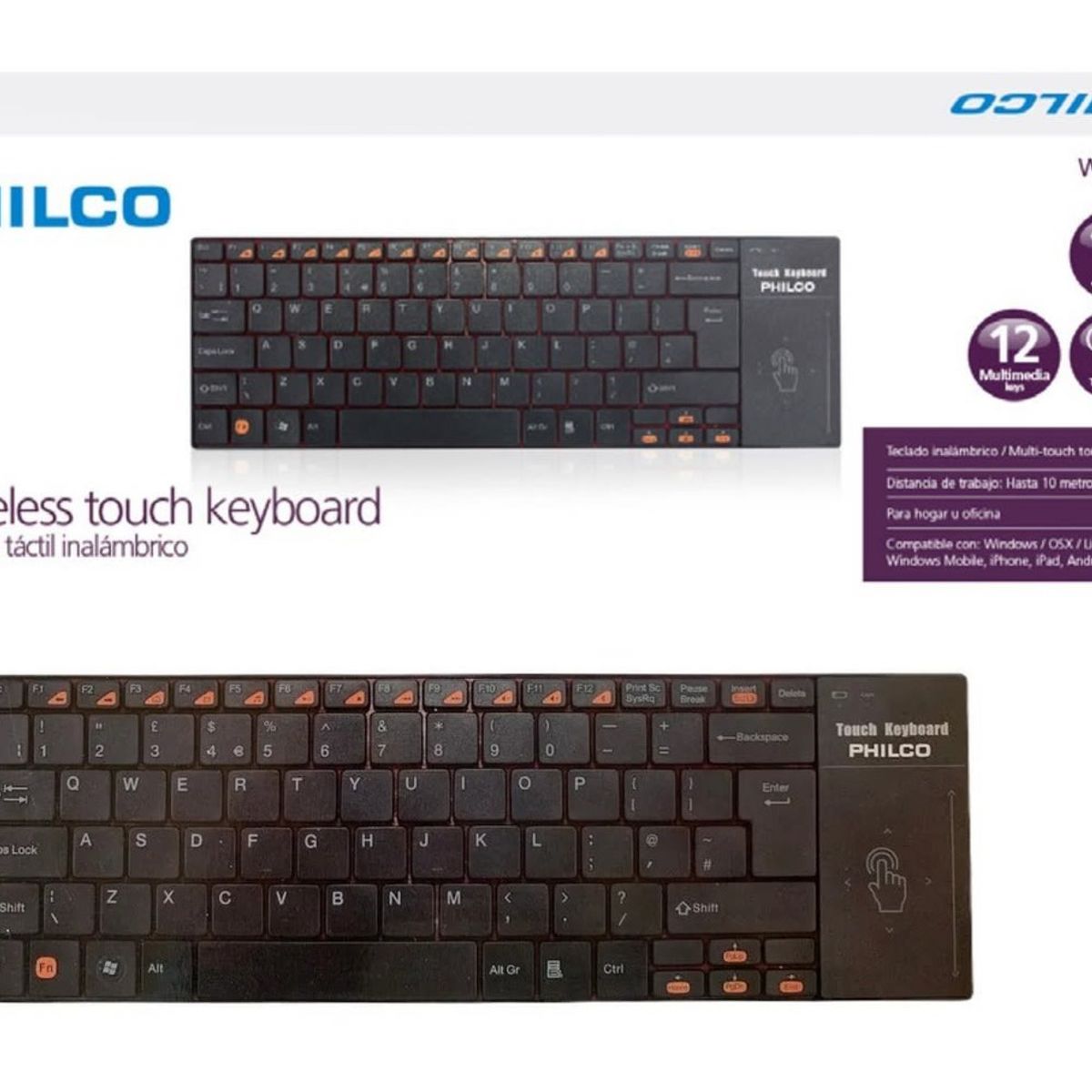 PHILCO - Teclado Inalambrico Touchpad para Smart TV y PC Philco W608N