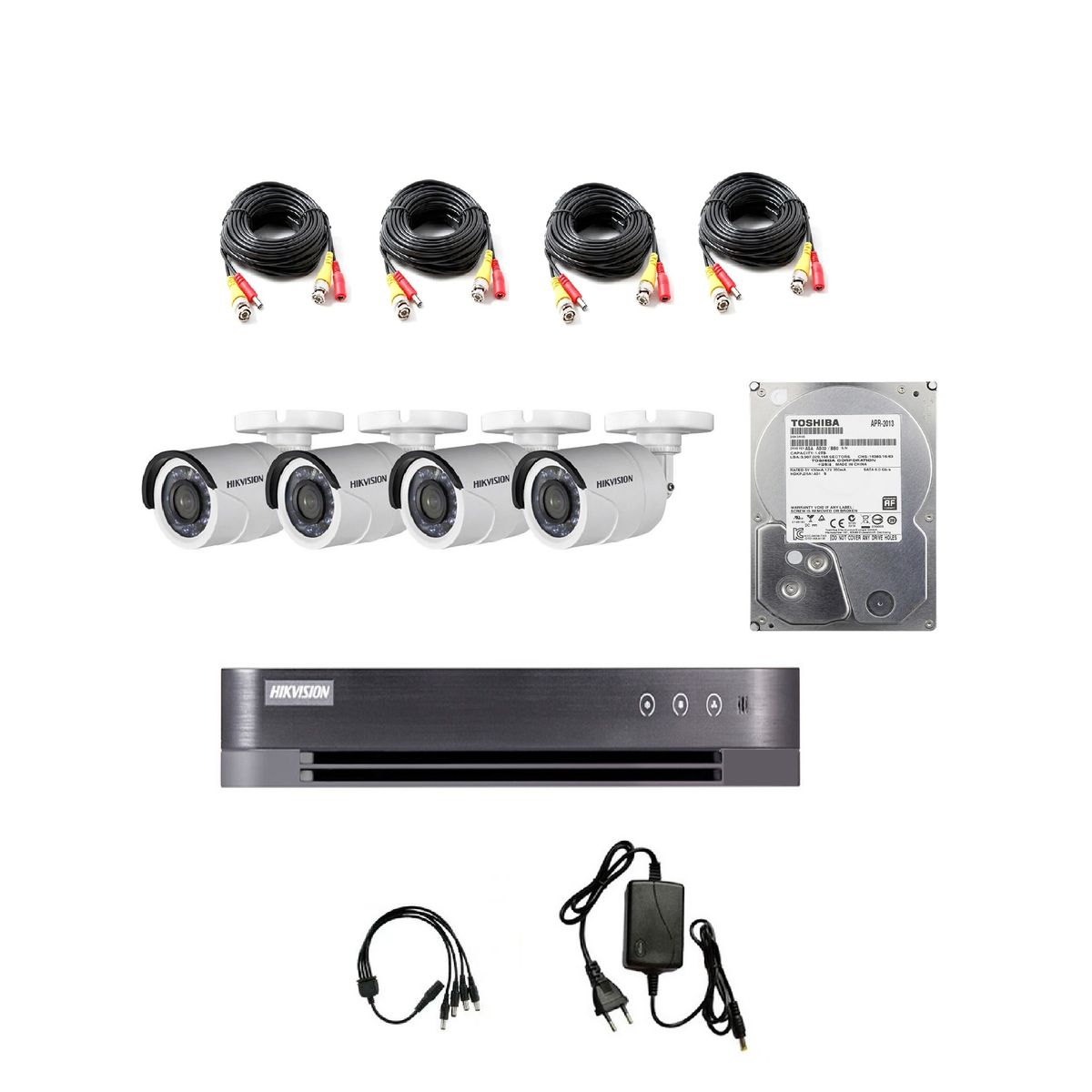 HIKVISION - KIT DVR 4 Camaras de Seguridad HD Hikvision 1TB Full Pack - Negro