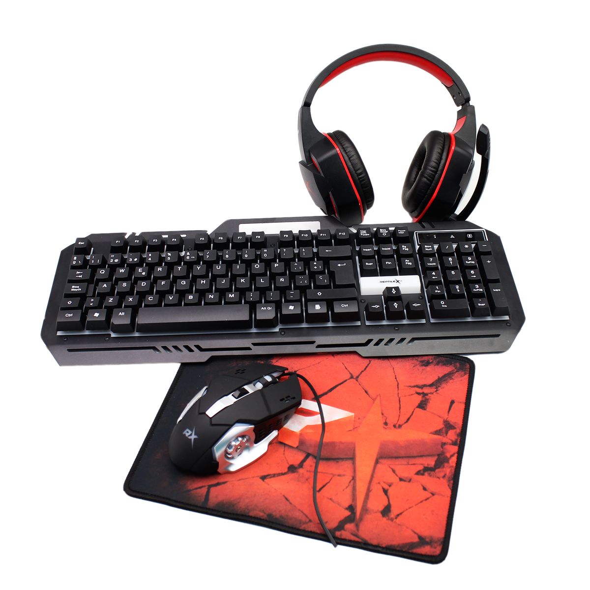 REPTILEX - Kit Gamer 4 en 1 Mouse Teclado PAD Audifonos Reptilex RX0042