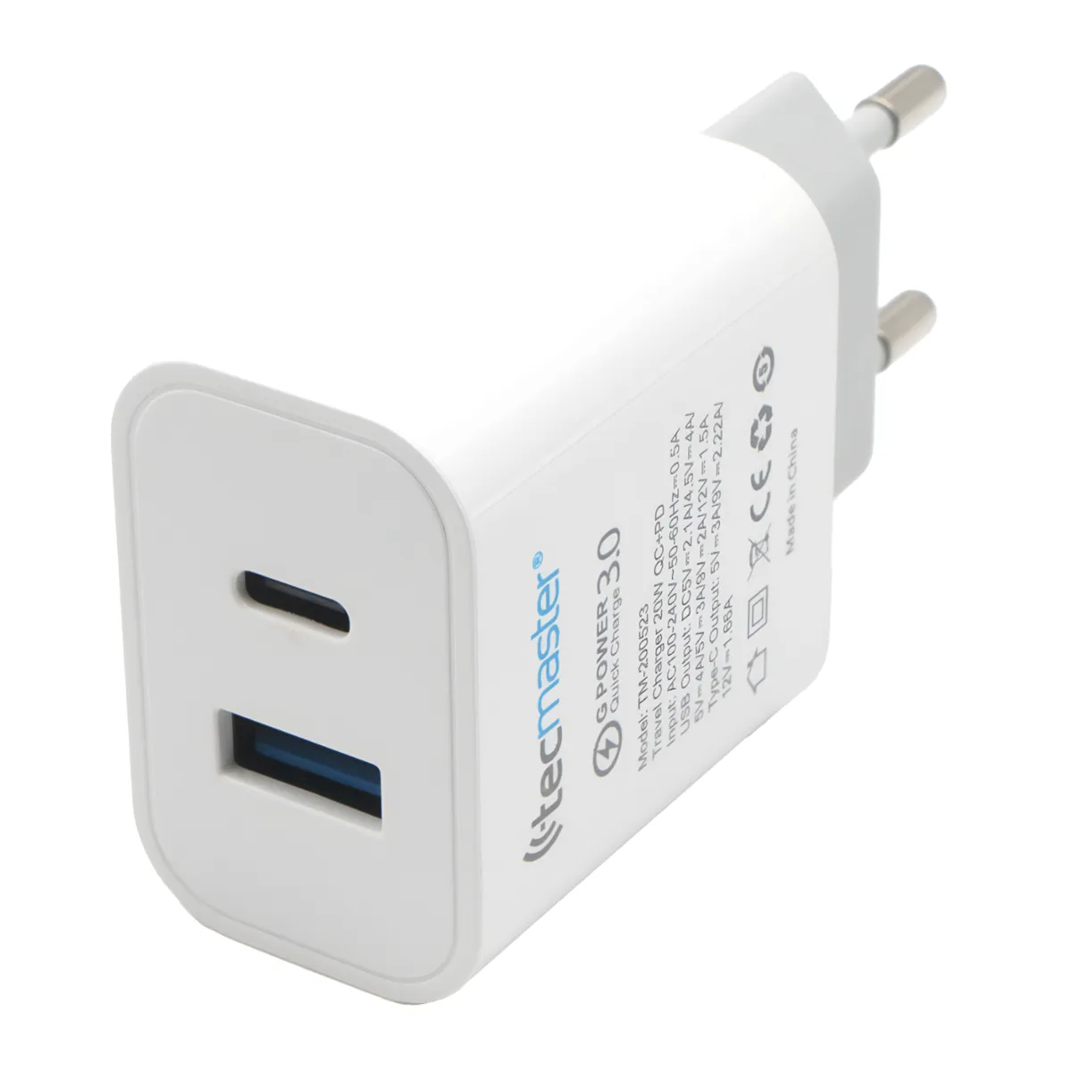 TECMASTER - Cargador USB-C Power Delivery 20W + USB Quick Charge 3.0 20W
