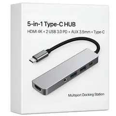 GTC - Adaptador Hub Usb-C Multipuertos 5 En 1 (Hdmi, Jack, Usb, Usb C)
