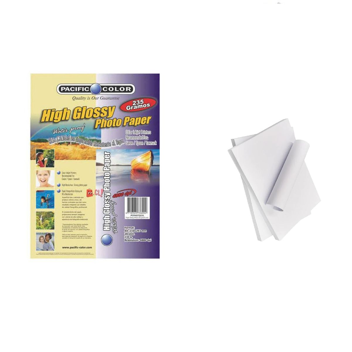 PACIFIC COLOR - Papel Fotográfico Premium 235G High Quality - Pack 20 Hojas