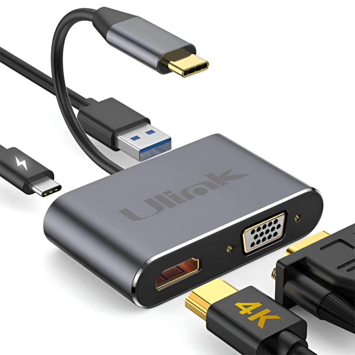ULINK - Hub Adaptador 4 en 1 Type-C a HDMI 4K + VGA + USB 3.0+ USB C