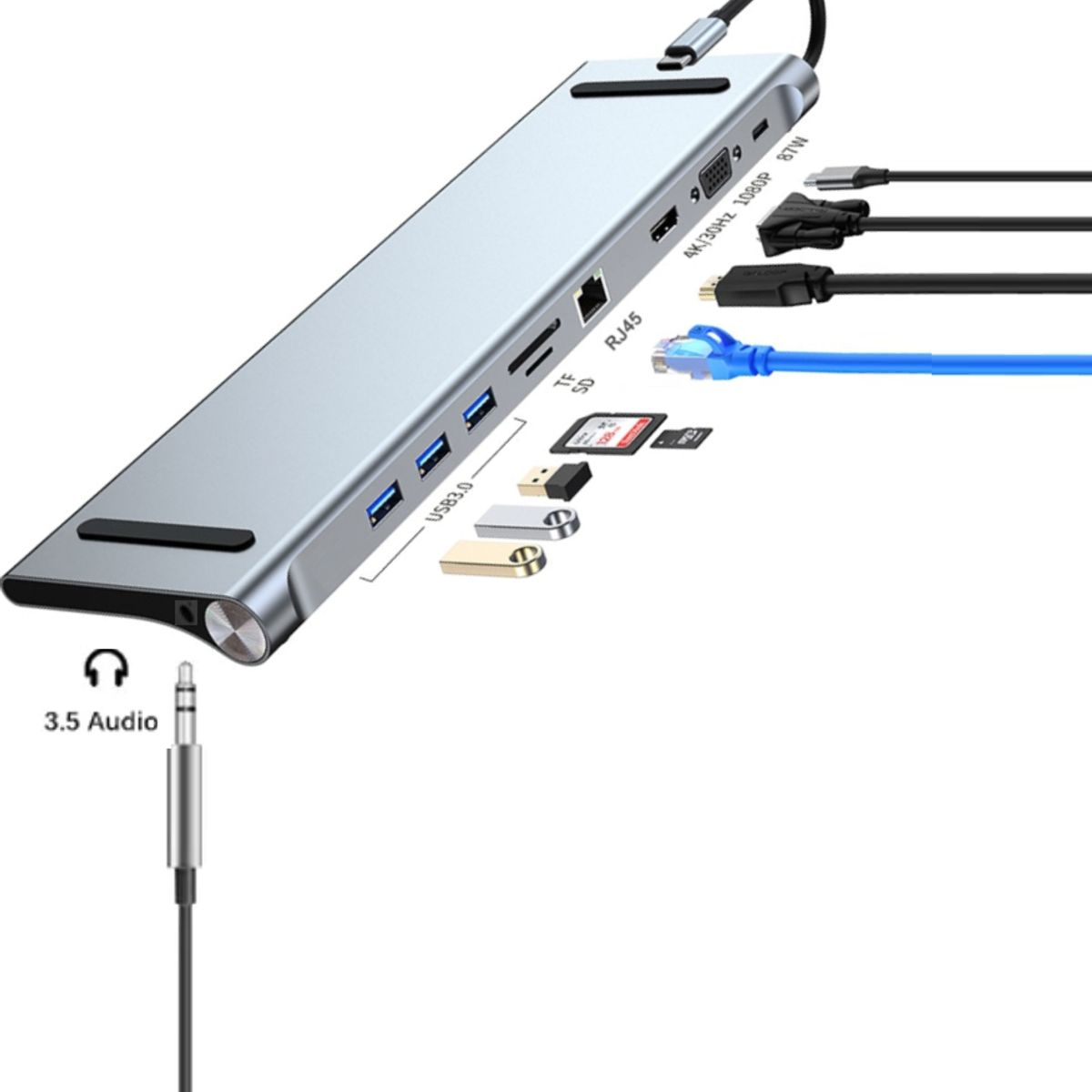 ULINK - Hub Multipuerto Type-C (10en1) Profesional PD60W 4K Gigabyte